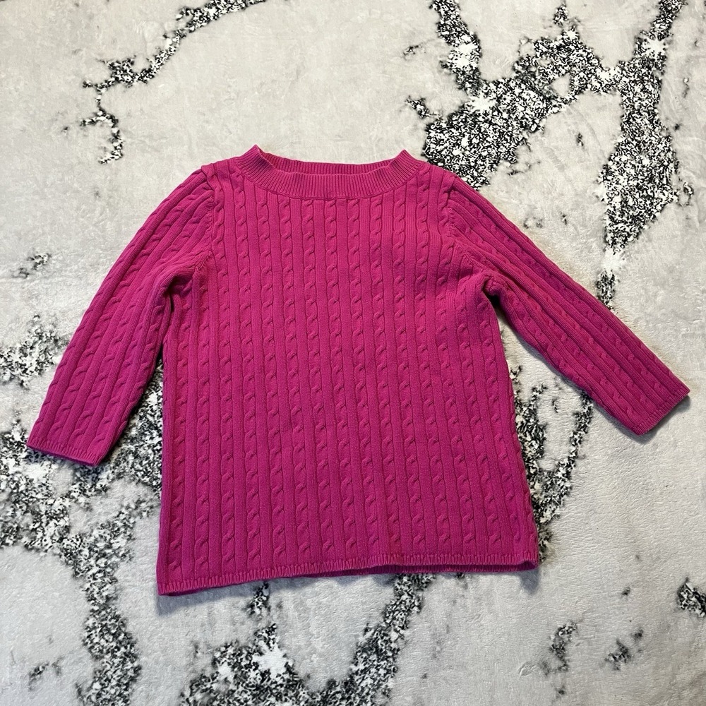 Talbots Sweater Womens Size 2X‎ Pink Cotton Cable Knit Fisherman 3/4 Sleeve